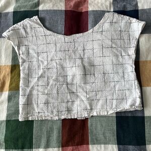 White Grid Pattern Women's Top
